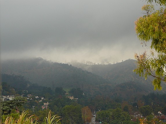 rain clouds over Griffith Park hills
