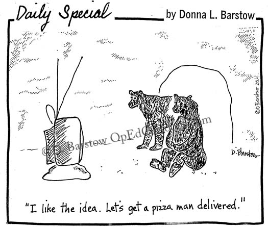 cartoon bears order pizza man
