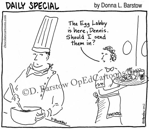waitress tells cook that egg farmers are there