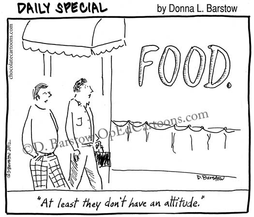 cartoon man doesn't like snobby restaurant