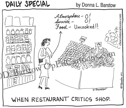 cartoon restaurant critic judges produce at grocery store