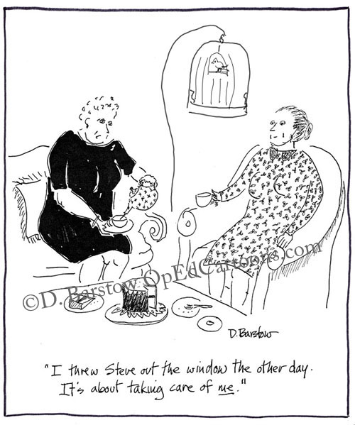 cartoon woman throws husband out the window