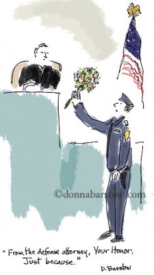 court officer holding flowers