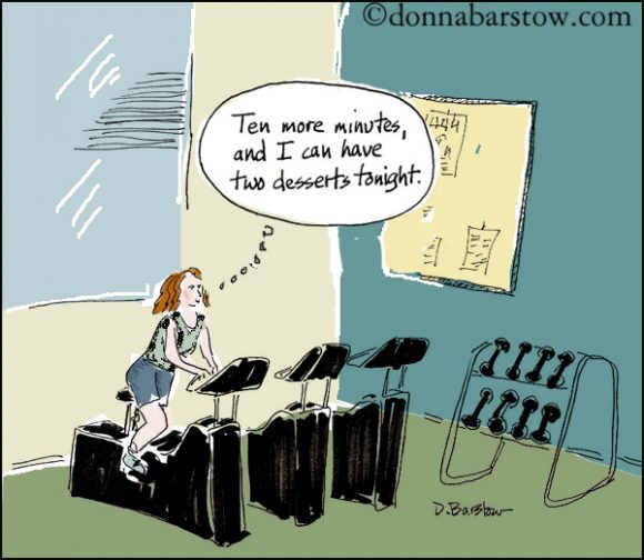 cartoon woman on gym bike